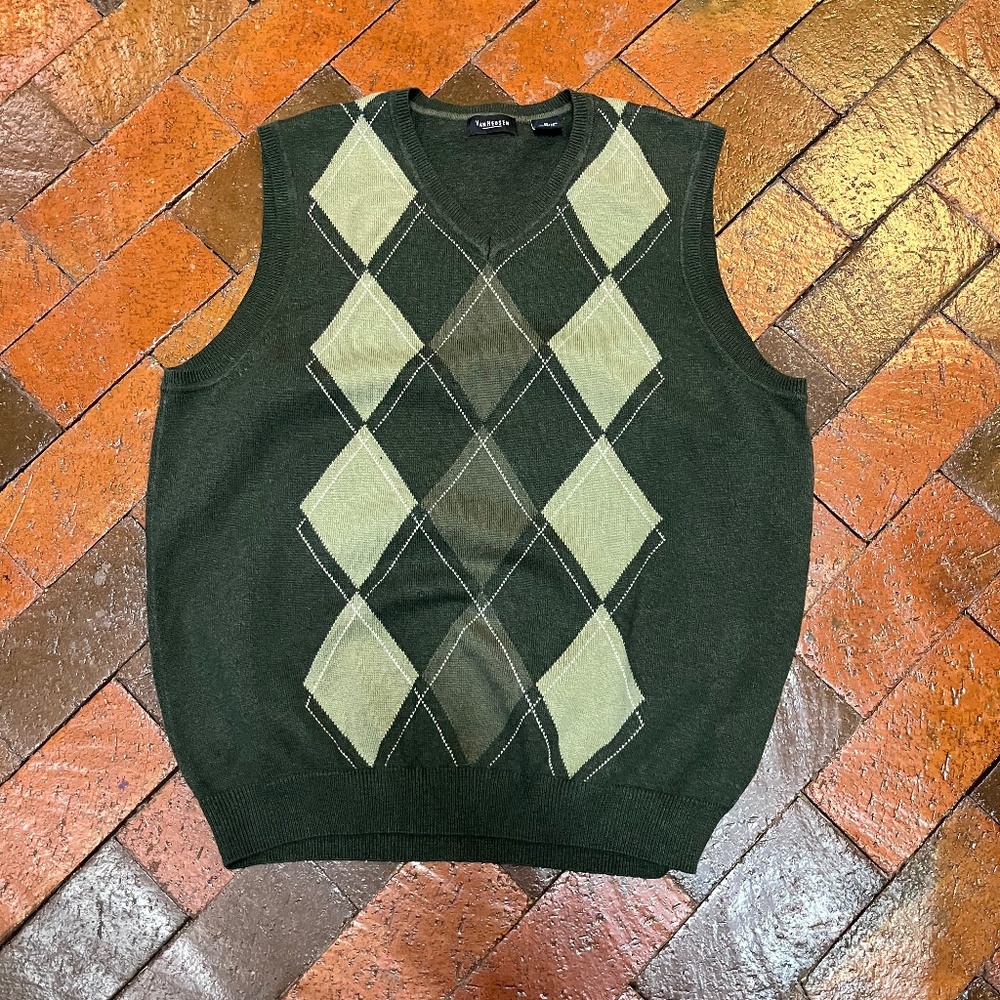 MEN VEST MEDIUM Vintage Van Heusen Argyle green 1076